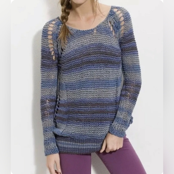 FREE PEOPLE Desert Moon Indigo Loose Knit Sweater Blue sz M - Picture 1 of 9